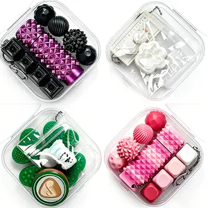 3-Piece Fidget Box,Stress Relief Toys,Sensory Products,Squishy,3D Printed Spiky Grippie,Spinner,Keyboard Fidget Cliker ,Magnetic Click Coin&Chocolat Snap,Fidget box for kids,Perfec for office