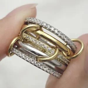 Trendy Stainless Steel Double Color Ring Set For Women Five-Piece Set Micro Paved CZ Stackable Rings Fashion Jewerly
