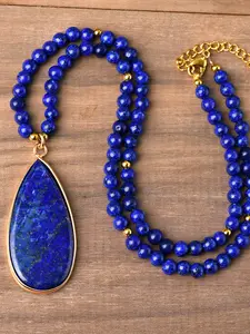 Bohemian Style Lapis Lazuli Pendant Design Necklace for Women - Natural Stone, Round Vintage No Plating, Holiday Theme Daily & Vacation Wear