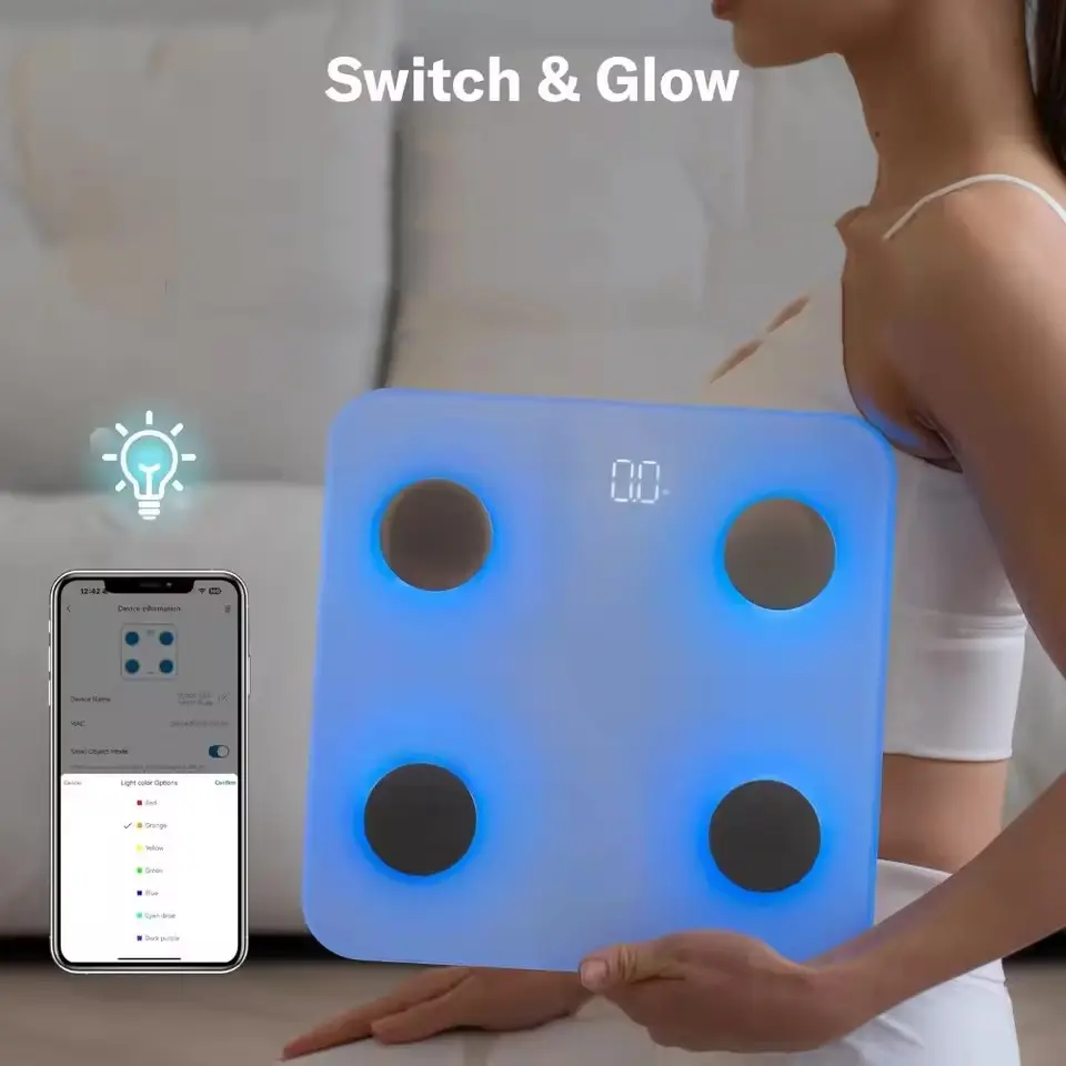 Smart Body Fat Scale with Color-Changing LED, Measures Weight Bmi Body Composition, Supports APP Sync, Home & Gym Use, Battery Powered, Healthcare