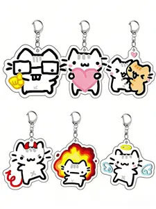 6-Piece Cute Acrylic Cat Keychain Set, Dual-Sided Backpack Charm & Bag Accessory, Adorable Kitty Design for All Seasons