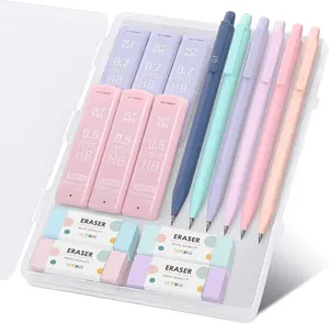 SKYDUE 0.5mm & 0.7mm Cute Mechanical Pencils Set with 360 Lead Refills & 4 Pastel Erasers, Aesthetic School Supplies for Writing, Drawing, Sketching
