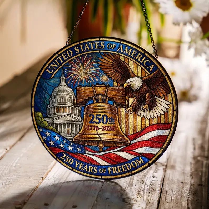250 Years America Glass Suncatcher Usa 250th Anniversary Glass Suncatcher Window Hanging Sign 1776-2026 Bald Eagle American Sign