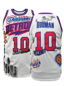 Men's Letter & Figure Embroidered Crew Neck Basketball Jersey,Detroit 10 Vest, Loose Casual Breathable Comfortable Round Neck Sleeveless Sports Jersey for Outdoor Training, Basketball Clothing for Unisex