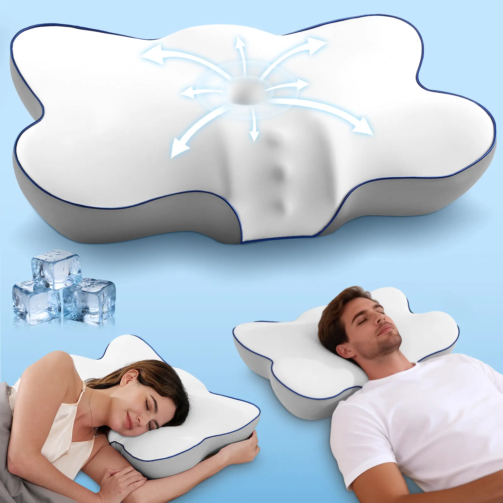 Jiaao Ergonomic Dragonfly Pillow - Adjustable Ergonomic Memory Foam with Cervical Support for Neck and Shoulder Pain Relief headboard pillow
