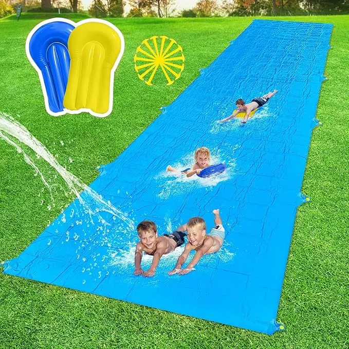Slip Water Slide, Giant Slip Water Slides for Kids Backyard, Heavy Duty Slip and Water Slide for Kids Adults Waterslides Backyard Summer Outdoor Toys with 14 Stakes and 2 Inflatable Bodyboards