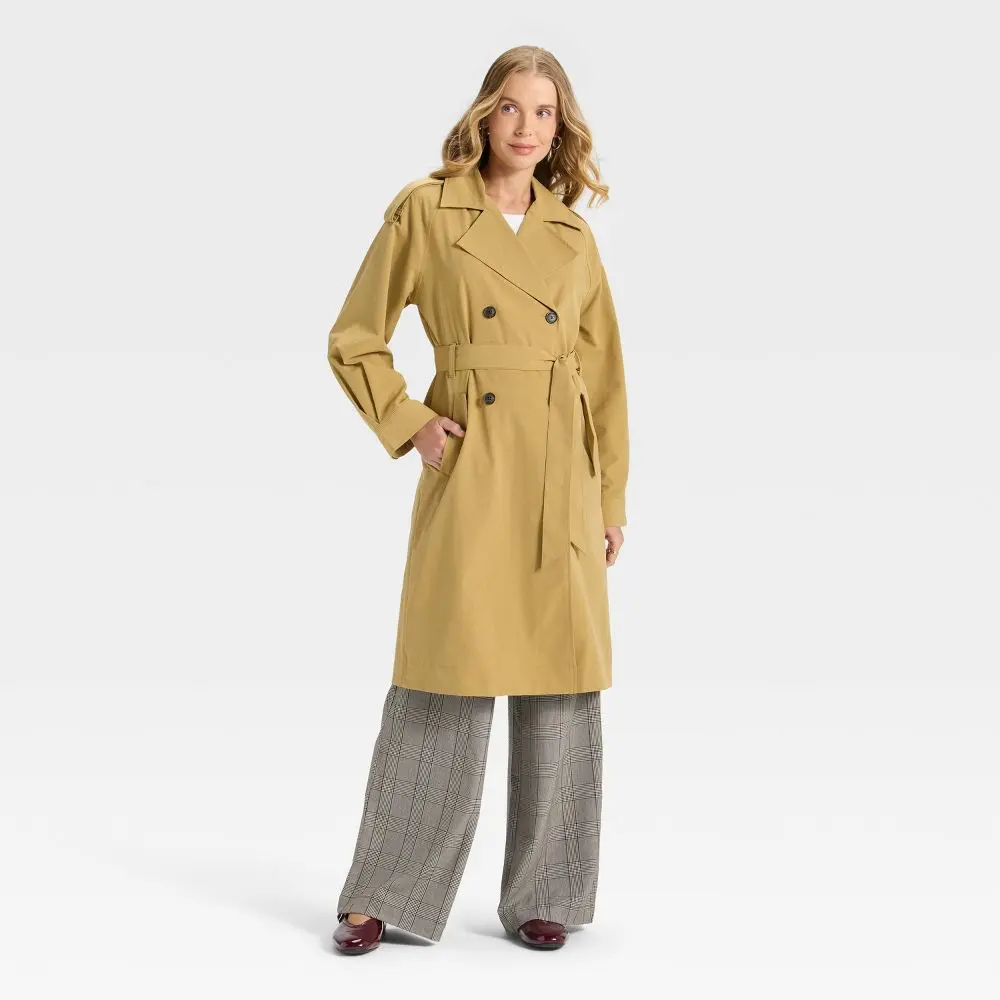 Women's Relaxed Trench Coat - A New Day, Women's Tops, Polyester Fabric, Stylish Design, Long Sleeves, Style