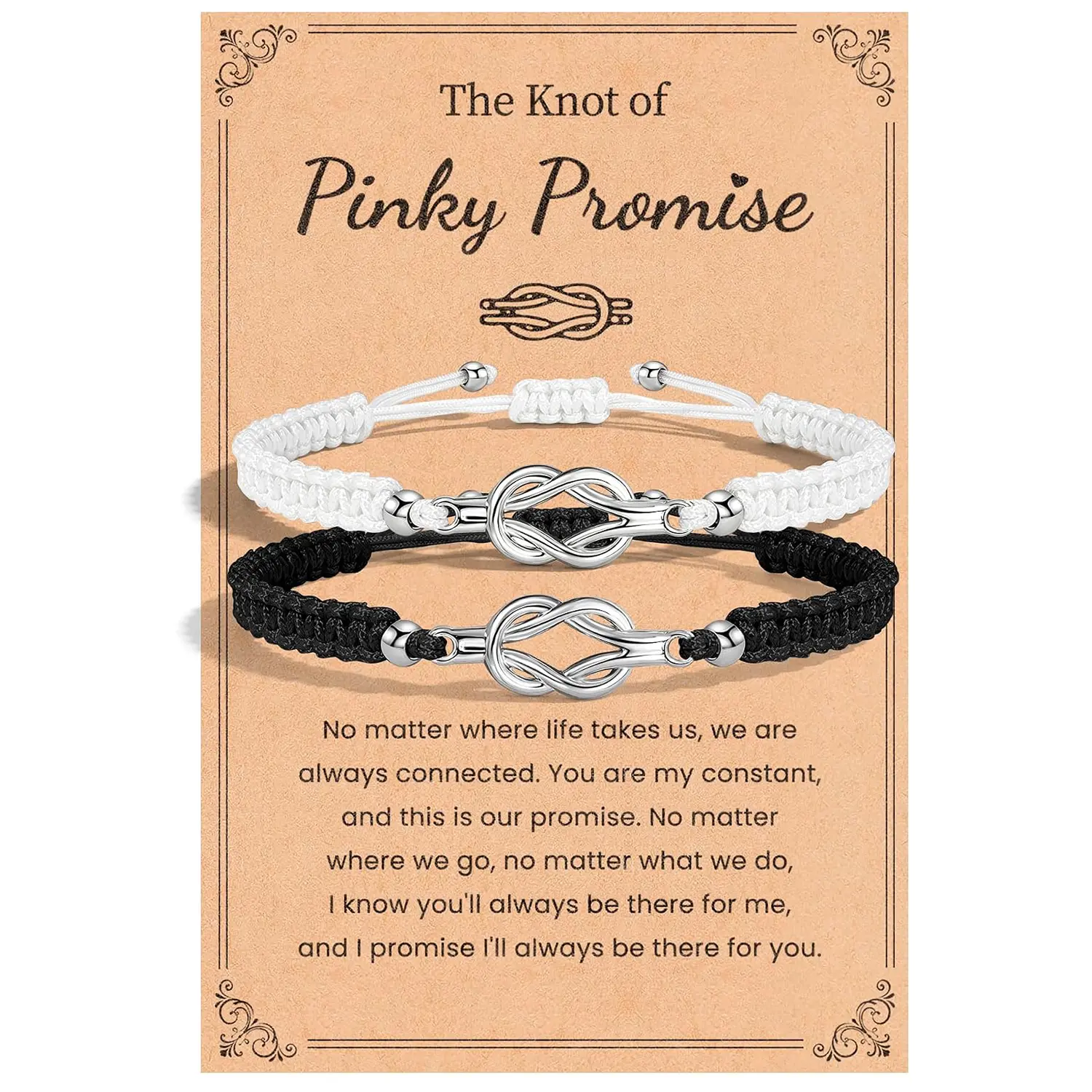 2Pcs Unisex Infinity Knot Couple Matching Bracelets Sets, Black-White Adjustable Handmade Nylon Blend Braided Rope Bracelets, Romantic Love Jewelry for Anniversary Gift, Long-Distance Relationship, Matching Sets, Adjustable Size, Unisex Pair