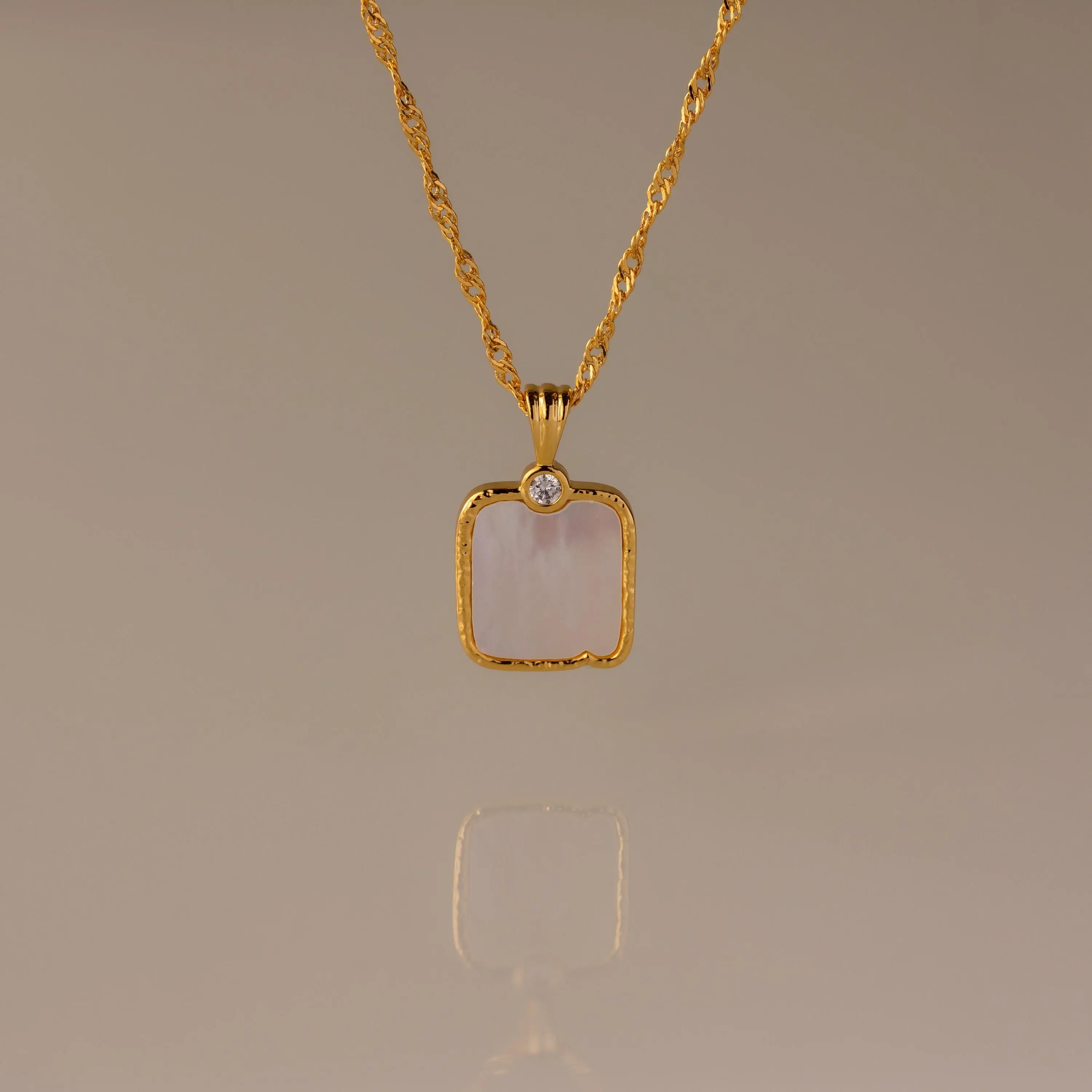 Serenity Mother of Pearl Necklace by Caitlyn Minimalist - Dainty Pearl & Diamond Pendant Necklace with Twist Chain - Minimalist Summer Jewelry - Mom Gift