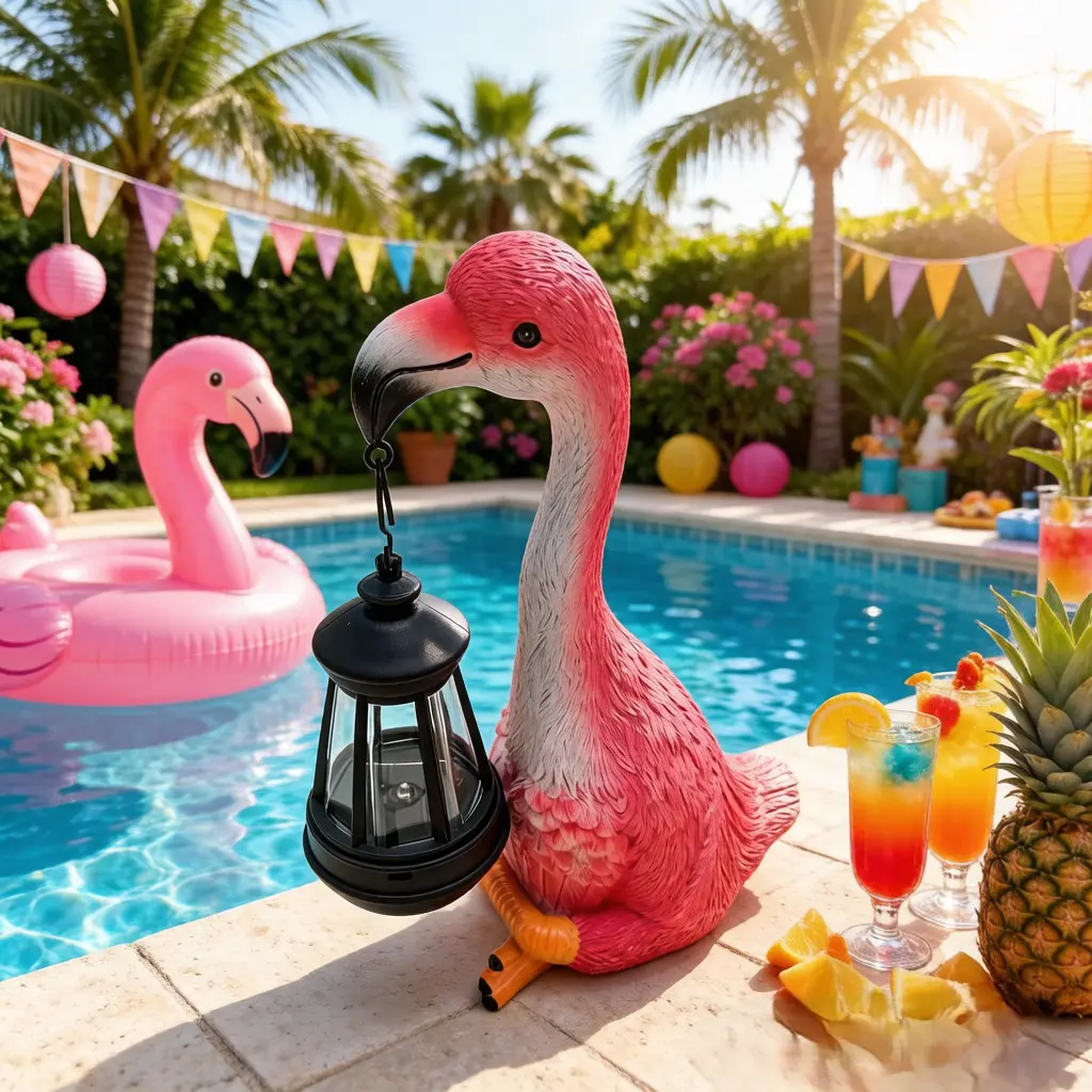 Solar Flamingo Garden Light, Outdoor Solar Lights for Yard Decor, Cute Flamingo Statue with Warm LED Lantern, Automatic On/Off Waterproof Garden Decoration for Patio, Lawn, Porch, Backyard, Unique Outdoor Decor Gift for Garden Lovers