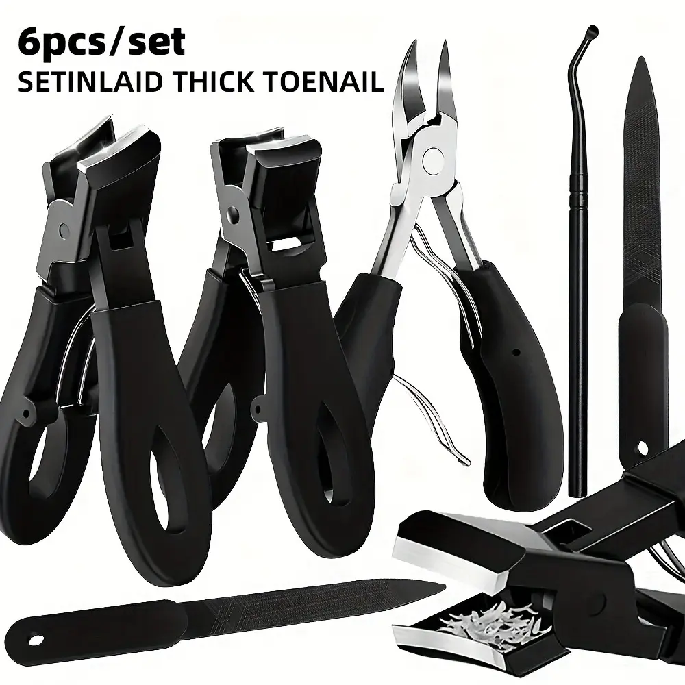 Senior Nail Clippers Set, 6-Piece Wide-Jaw Toenail Trimmers for Thick and Ingrown Nails, Professional Sharp Heavy-Duty Nail Scissors, Nail Cutter, Nail Care Clipper Kit, Nail Manicure Kit, Ingrown Toenail Kits And Tools, Nail Supplies Equipment