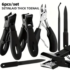Senior Thick Nail Clippers Set, 6-Piece Wide Jaw Toenail Trimmers for Thick Ingrown Nails, Professional Sharp Heavy-Duty Nail Scissors, Nail Care Tool