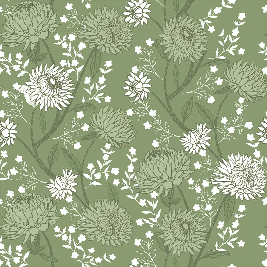 Sage Green Aster – 100% Quilting Cotton Fabric by the Yard