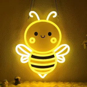 Bee Neon Light Wall Art, Home Decor Light, Honey Bee Decor for Bedroom Living Room Office Garden Store, USB Powered Energy Saving Lamp Strip Kit, Gift for Kids Women Beekeepers