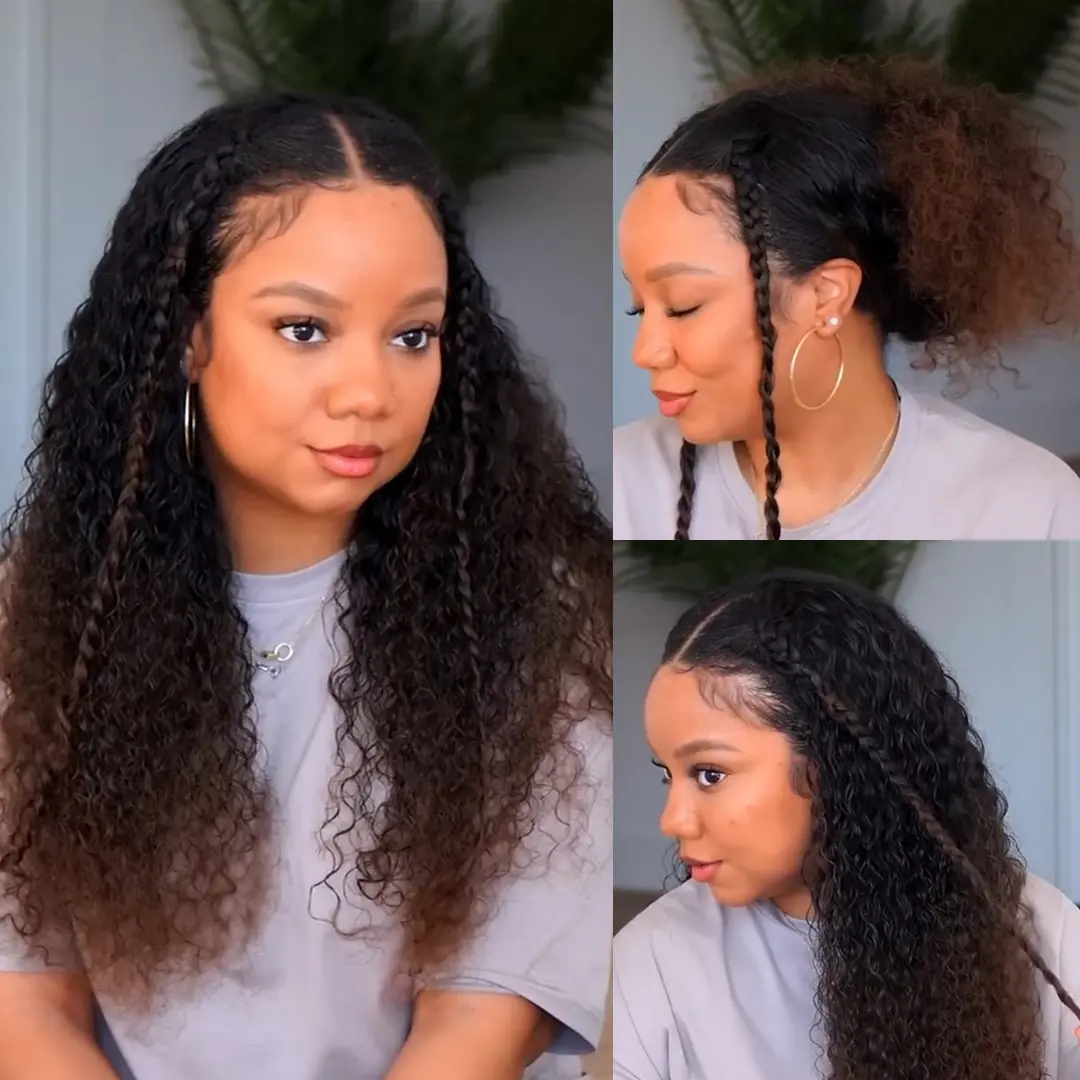 【LIVE Sale】EasiContour V Part Black to Chestnut Brown Jerry Curly Drawstring Wig 150% Destiny Protect Your Natural Hair TikTokShopSpringGlowUp Greenish
