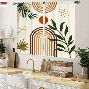 2D Flat 2Pcs Abstract Leaf Arch Pattern Curtains for Living Room Bedroom Boho Home Decor Modern Geometric Sunburst Design Light Filtering Window Drapes