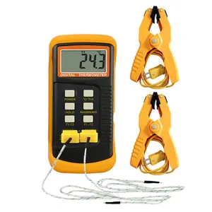 Dual Channel K Type Digital Thermocouple Thermometer with 4 Probes, High Temperature Meter -50~1300°C, °C/°F/K, MAX/MIN/AVG, T1-T2 Differential, Clamp & Bead Probes