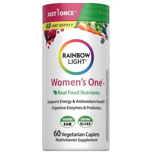 Rainbow Light Women's Multivitamin – With Ashwagandha, Lutein & Probiotics – Real Food Nutrients – 60 Vegetarian Caplets