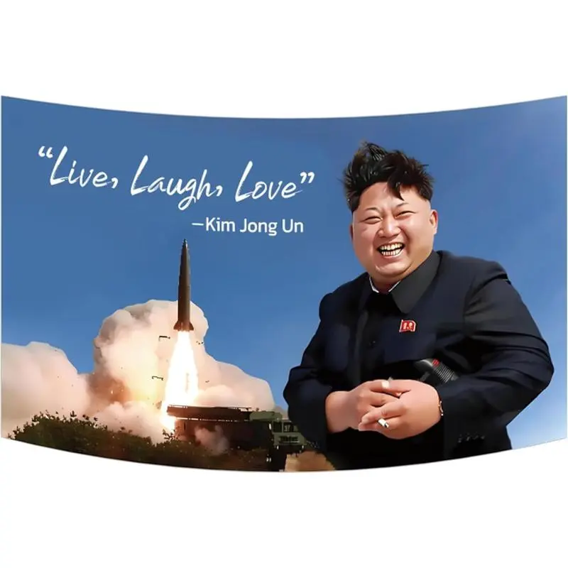 Kim Jong Un Flag Live Laugh Love 60x40inch with Installation Tool,Funny Banner Durable Man Cave Wall Flag Tapestry for College Dorm Room Decor,Outdoor,Parties,Gift,Tailgates Blue