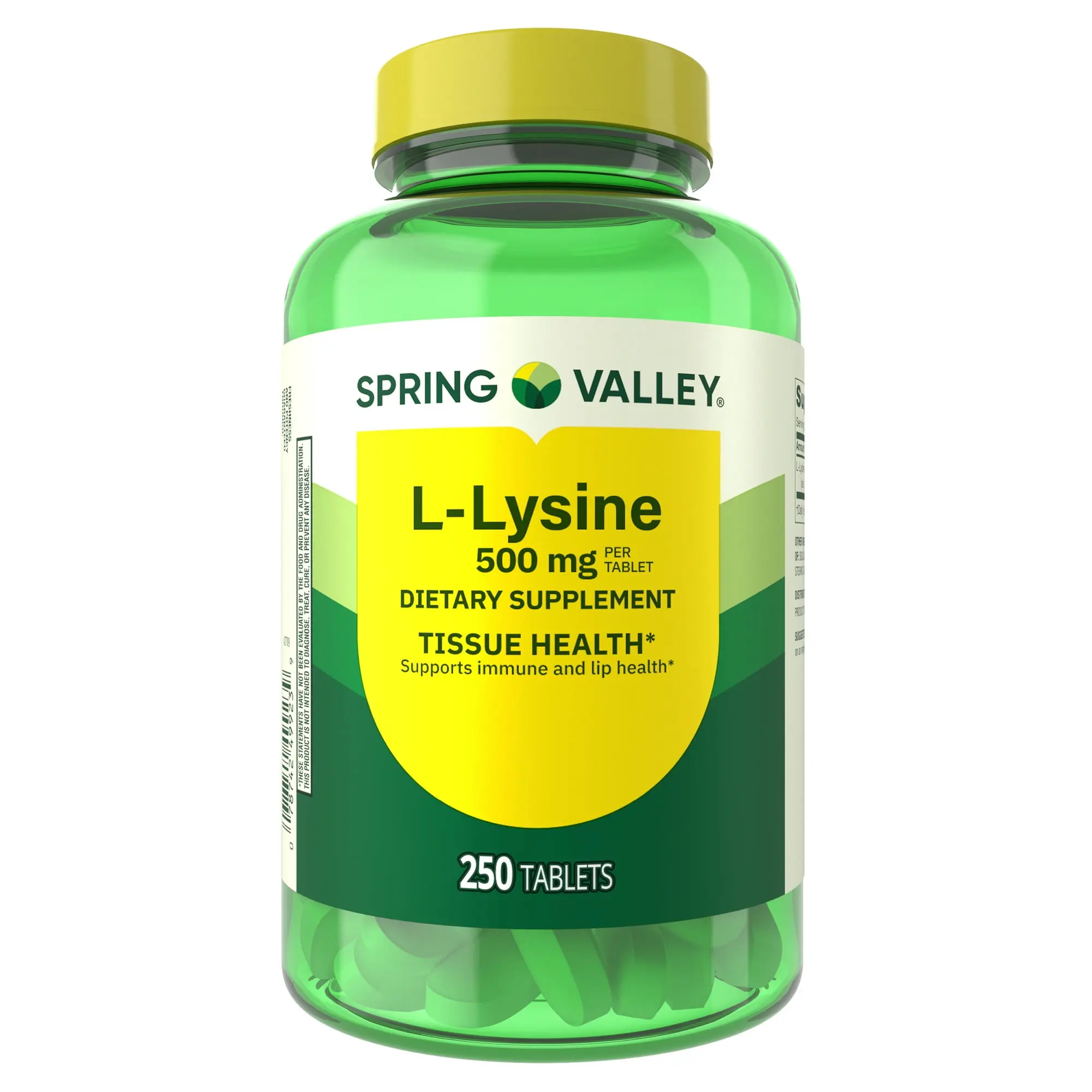 Spring Valley L-Lysine 500 mg, 250 Tablets - Essential Amino Acid for Immune & Skin Health Supplement - Non-GMO, Gluten-Free, Sodium-Free - Healthcare