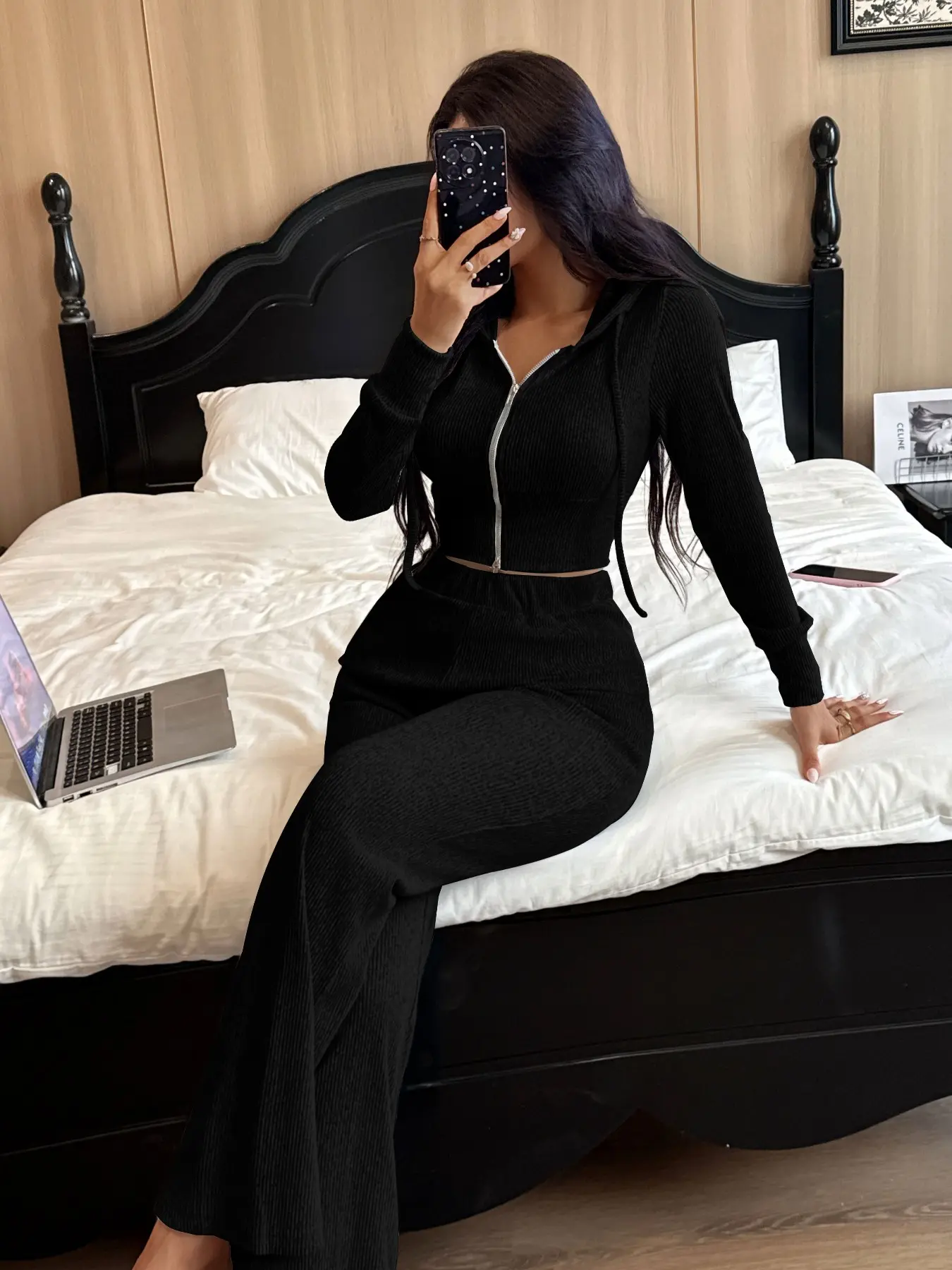 Women's Winter Warm Fleece Pajama Set, Pjs, Soft Cozy Long Sleeve Two-Piece Sleepwear, Slim-Fitting, Loungewear, Indoor Outdoor Wearable, Zipper Design, Daily Casual Homewear