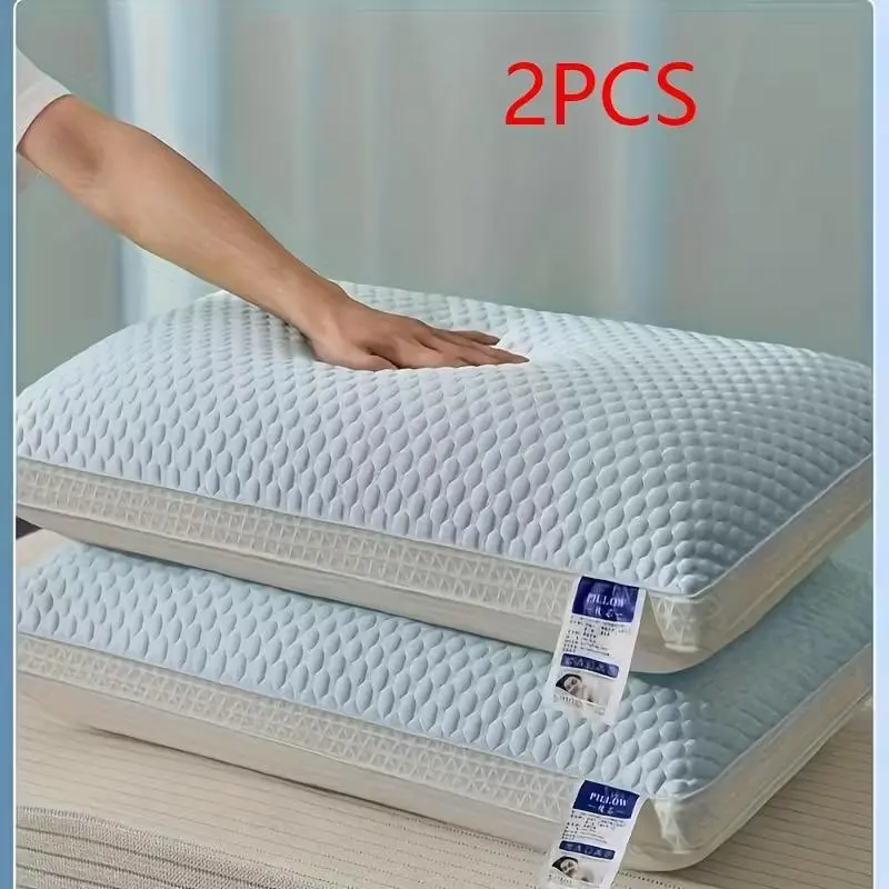 2 Adjustable Suspended Bedding Pillow Inserts - Cool Bamboo Fiber & Cooling Flat Weave Ice Cloth, Smooth Surface, Breathable Large Size, Washable Detachable Covers, Ideal for Side Sleepers & Back Sleepers, Cooling Cloth