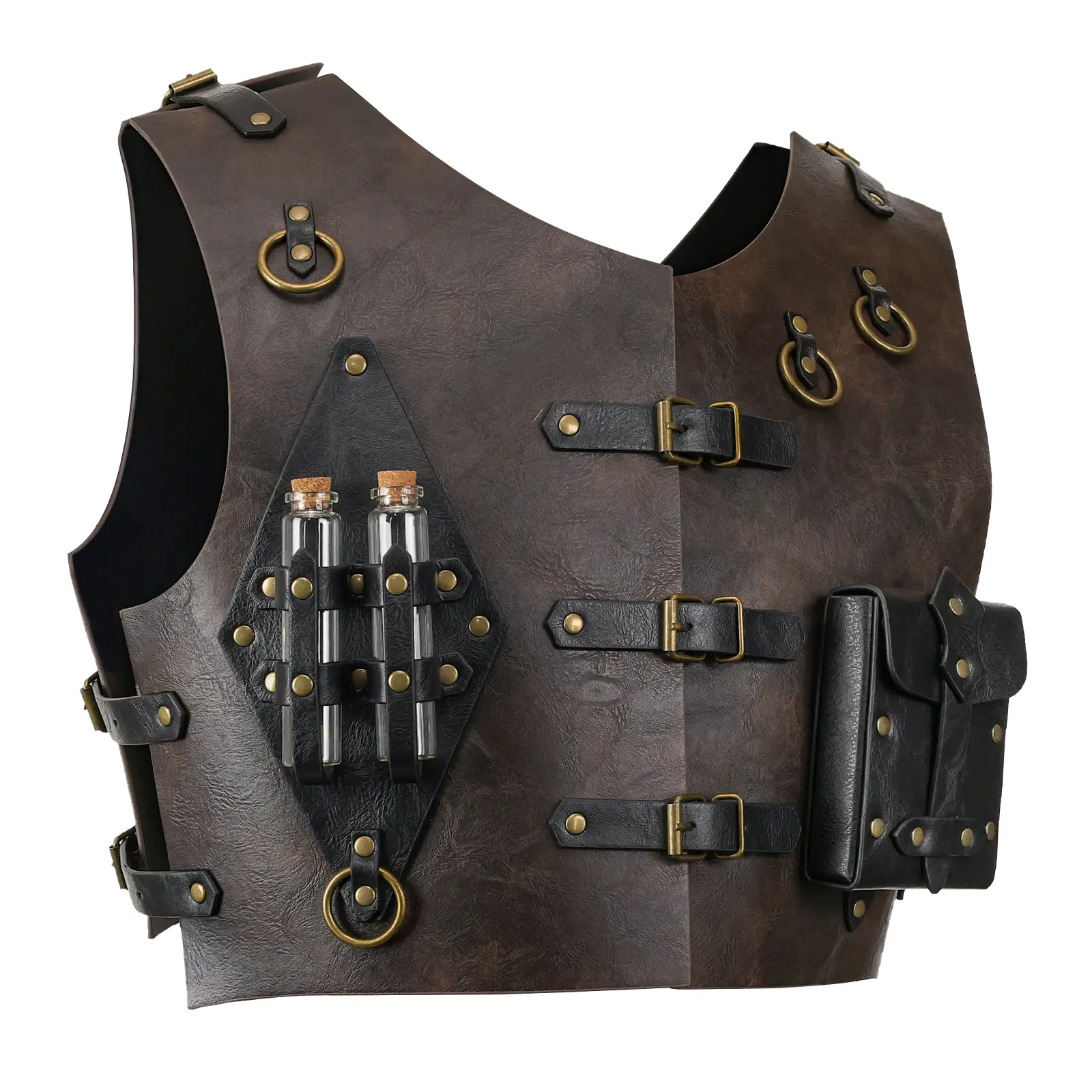 HiiFeuer Adjustable Medieval Alchemy Chest Armor Set - Faux Leather Studded Belt Pouch, Potion Bottle, Wizard Vest for Ren Faire Costumes, Costume Enthusiasts' Party Accessories, Festival, Plain, Unisex, Fantasy, Historical/Period, Armored, Clothes, Leath