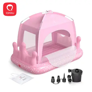 QPAU Princess Inflatable Toddler Bed with Tent, Blow Up Toddler Travel Bed with Sides, Portable Kids Air Mattress for Girls, Ideal for Home, Grandma’s, Camping & Sleepovers – Includes Electric Pump