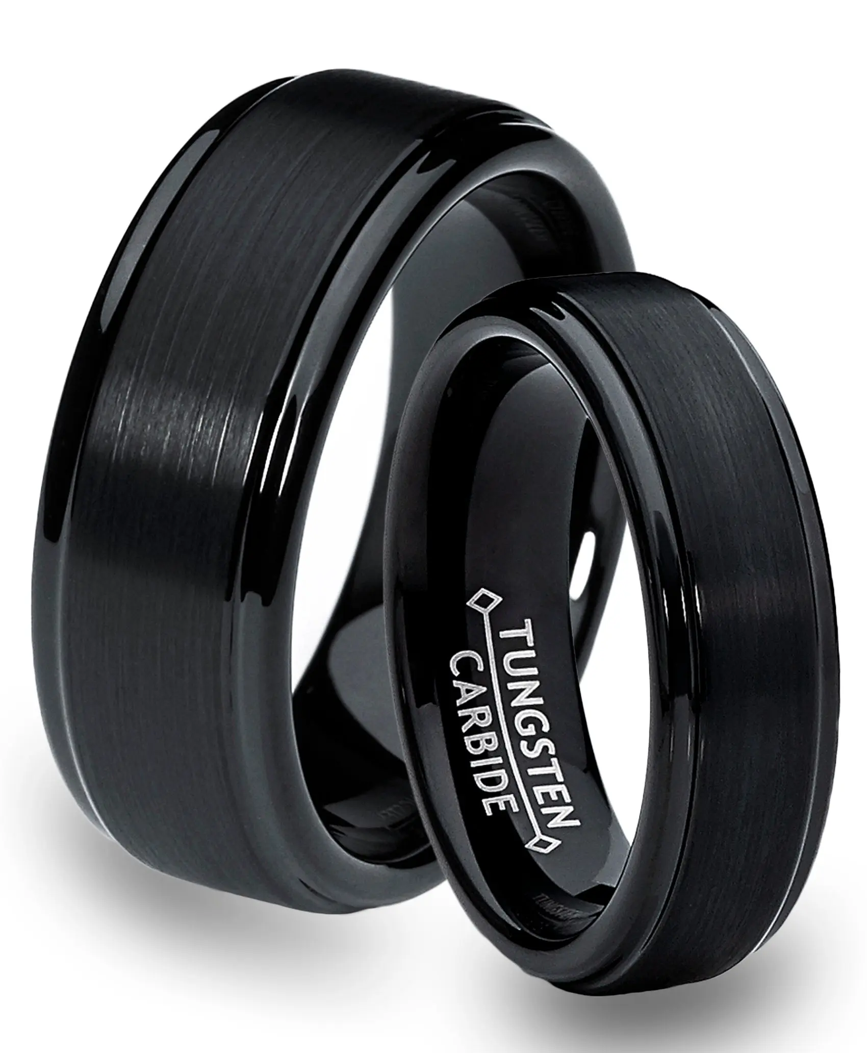 His & Hers Black Tungsten Carbide Wedding Rings Set, 8MM-6MM Simple Hypoallergenic Bands, High Polish Matte Finish, Cobalt-Free, Scratch-Proof, Unisex Women's Female Classy Artificial Gemstone Rings