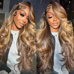 URody 13x6 Body Wave Highlight Ombre Lace Front Wig Human Hair HD Lace Front Wigs Human Hair P4/27 Colored Honey Blonde Wig Hairstyles cheap wig