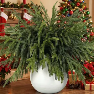 12PCS 18" Norfolk Pine Branches, Real Touch Fake Christmas Greenery Stems for Trending TikTok Holiday Decor, DIY Crafting, Garland & Wreath Making, Aesthetic Home Decoration, Xmas Tree Fillers, Table Top Styling, Quick 24H Dispatch