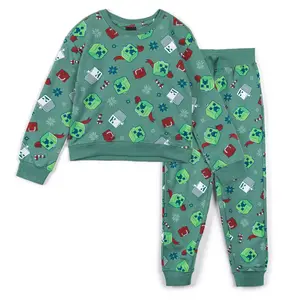 Minecraft Christmas Big Boys Fleece Pullover Sweatshirt and Jogger Pants Outfit Set Deep Sage Green 18-20