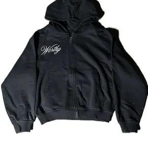 Worthy Unisex Zip Up Hoodie with distressing