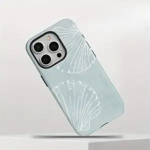 Light Blue Seashell Sketch Pattern Phone Case — Compatible with Samsung S26/S25/S24/S23/S22/S21, iPhone 17/16/15/14/13/12/11 phone cases. Drop-Resistant, Non-Slip, and Fade-Resistant.The Perfect Gift for Coastal and Minimalist Style Lovers.