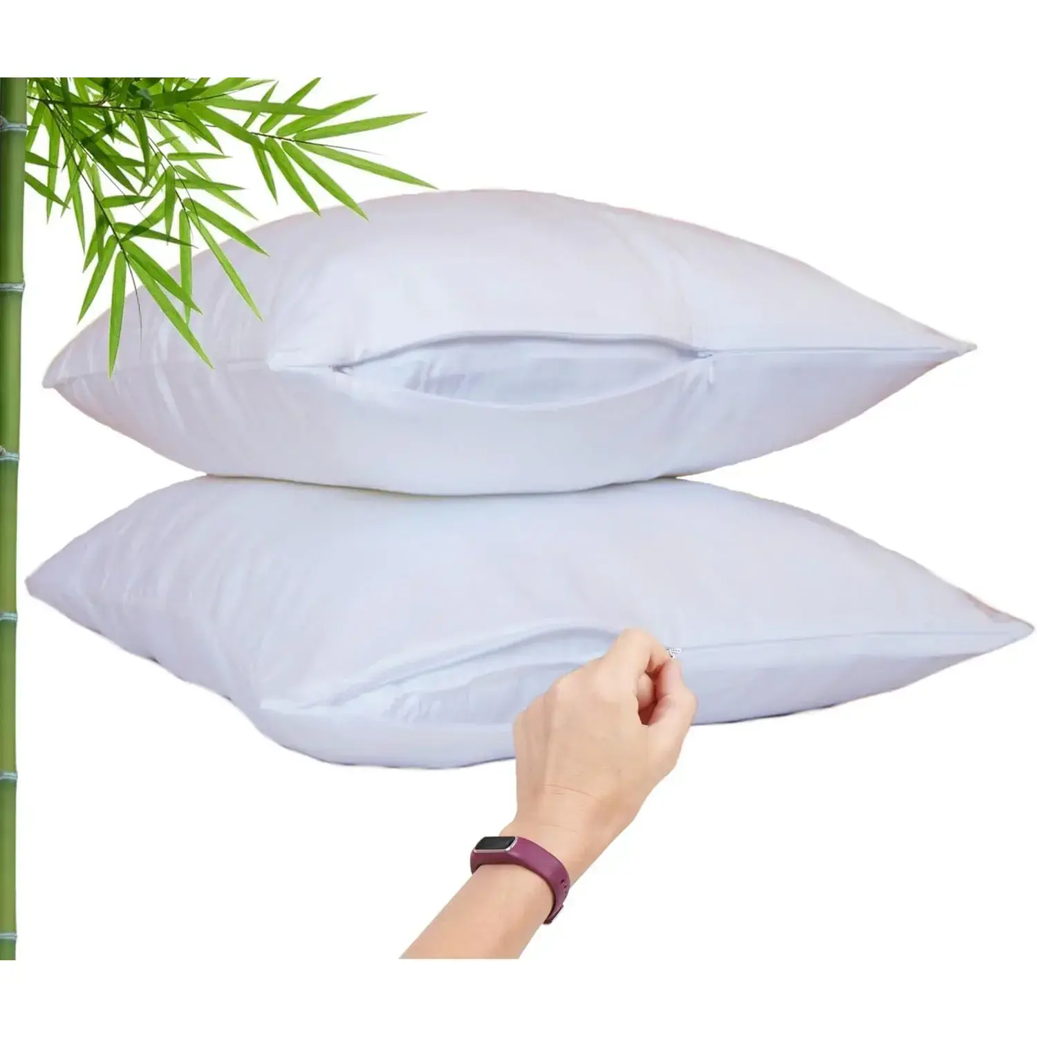 King Size Bamboo Viscose Pillowcases with Zipper Closure - 2 PK, 36x20 in White, Thick Durable Visco-Derived from Bamboo Cooling Silky Covers for Hot Sleepers