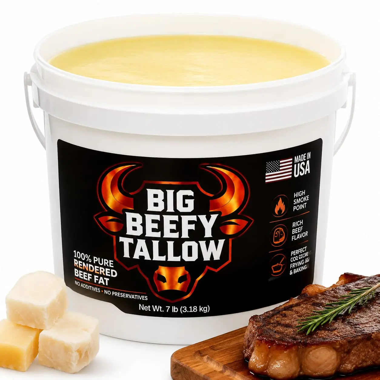 Beef Tallow Cooking Fat – 112 oz (7 lb) Grass-Fed Natural Fat for Frying, Grilling & Baking | Keto Friendly Animal Fat Alternative Traditional Cooking Fat No Preservatives Rich Beef Flavor