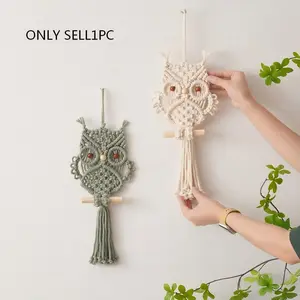 Macrame Wall Hanging Boho Style, Handmade Owl Tapestry, Simple Background Wall Decor, Bohemian Home Decoration, Wall Hanging Ornament