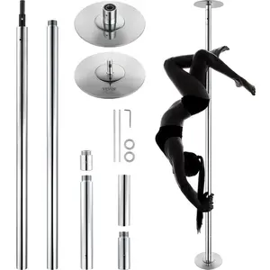 VEVOR Professional Dancing Pole,  Spinning Static Dancing Pole Kit, Portable Removable Pole, 45mm Heavy-Duty Stainless Steel Pole, Height Adjustable Fitness Pole, for Exercise Home Club Gym, Silver
