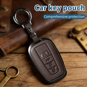 Compatible with Toyota key fob cover,case with keychain,genuine leather 360 Degree Protection Key Case for Camry RAV4 Highlander Avalon C-HR Prius Corolla GT86 Smart Key