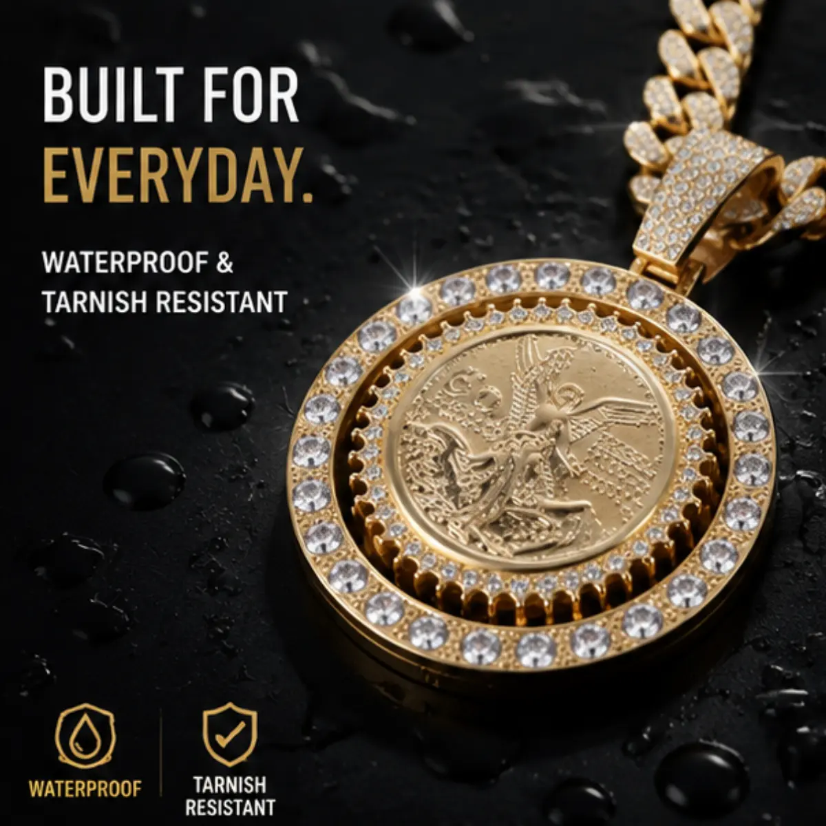 14K Gold Plated Mexican 50 Pesos Centenario Pendant Necklace, Vintage Cuban Link Chain 20 Inch – Unisex Religious Symbol Jewelry, Zinc Alloy Luxurious Gold Finish Gift for Men Women season fashion costume jewelry gift elegant faith trendy exquisite