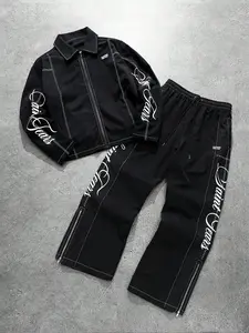 Men's stylish two-piece set: a square-neck zip-up long-sleeved Graphic shirt and elastic-waisted slit trousers. Simple yet sophisticated, suitable for everyday wear. Also the perfect gift for your boyfriend.