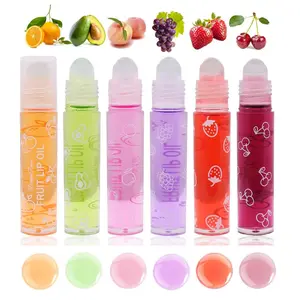 Teens' 6-Piece Roll-On Lip Gloss Set - Fruit-Flavored Lip Care Oil, Glossy Plumping, Transparent Non-Toxic Makeup Products