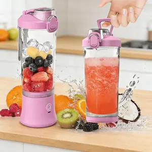 20oz Cordless Portable Blender, 6 Blades Electric Personal Juicer Cup with Travel Lid, Rechargeable Lightweight Mini Mixer for Outdoor Travel Home Use Purple Pink