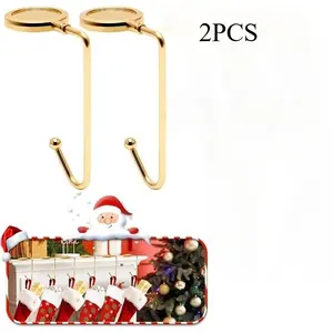 2PCS Christmas Fireplace Stocking Hook Set - Upgraded Anti-Slip Fireplace Hanger, Lightweight Metal Hooks, Suitable for Christmas Party Decoration (Gold)