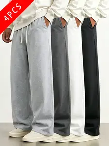 4-Pack Men’s Knit Casual Athletic Pants, Loose Straight Sweatpants, Versatile for Spring/Summer/Fall