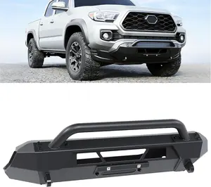 Front Winch Bumper Compatible with 2016-2023 Toyota Tacoma Guard Bull Bar W/Winch Mount 4x4 Front Bumper Split Type Brush GuardFront Bumper Grill Grille Guard Protector Brush Push Bar Steel