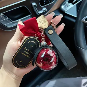 Eternal Rose Keychain for Women - Lobster Clasp Alloy Decorative Key Ring with Red Rose Charm, Valentine's Day Gift for Her, Elegant Bag & Car Key Accessories