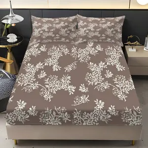 Vintage Floral Print Bedding Set (1 Fitted Sheet + 2 Pillowcases), Casual Style, High-Quality Inkjet Printing, Bedroom or Guest Room Use
