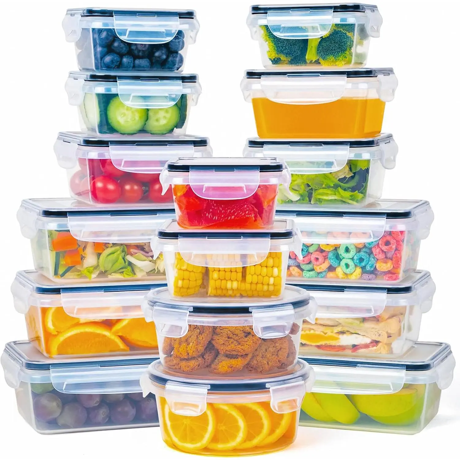 32 count  Storage Container with Lids (16 Containers + 16 Lids) - Plastic  Containers with Lid, Airtight Leak Proof Snap Lock,  Storage Containers