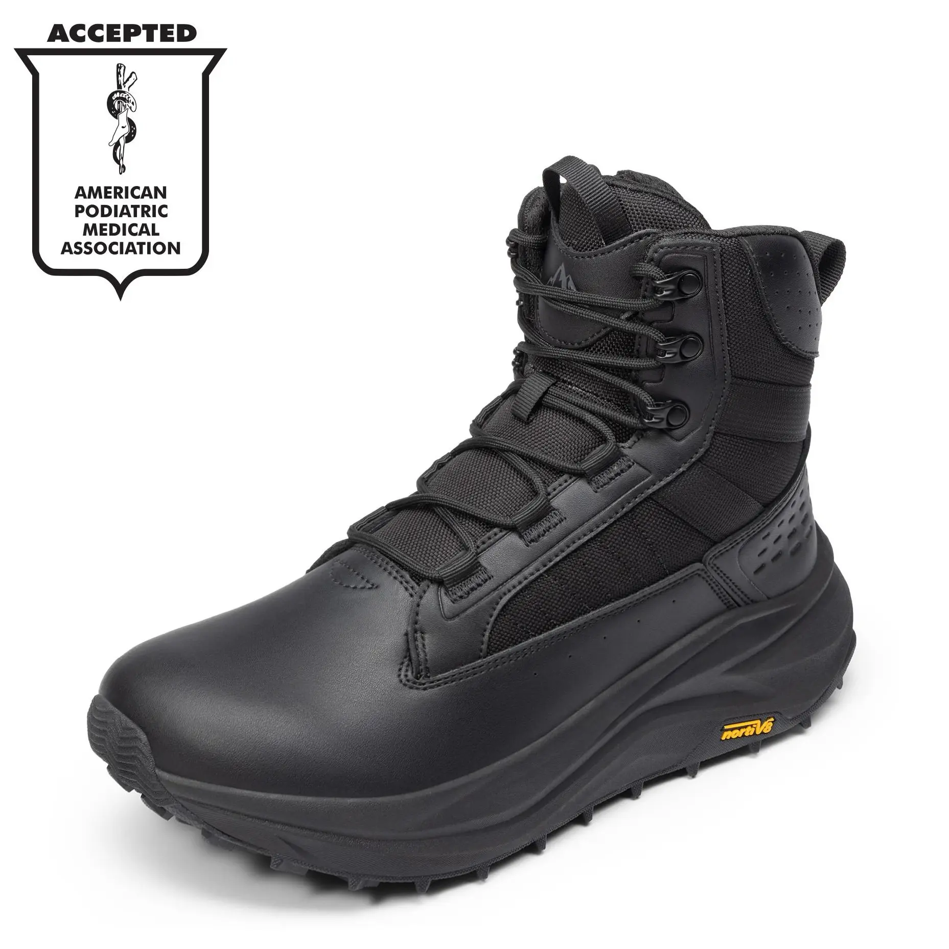 【Wide Feet】NORTIV 8 Men's Wide Toe Box Work Military Tactical Boots Barefoot Low Drop Leather Side Zipper Motorcycle Combat Boots for Plantar Fasciitis Bunion Pikes Black Closed Footwear Worker Walking Shoes, Round Toe,summervibes Bunion Shoes,summerwins,